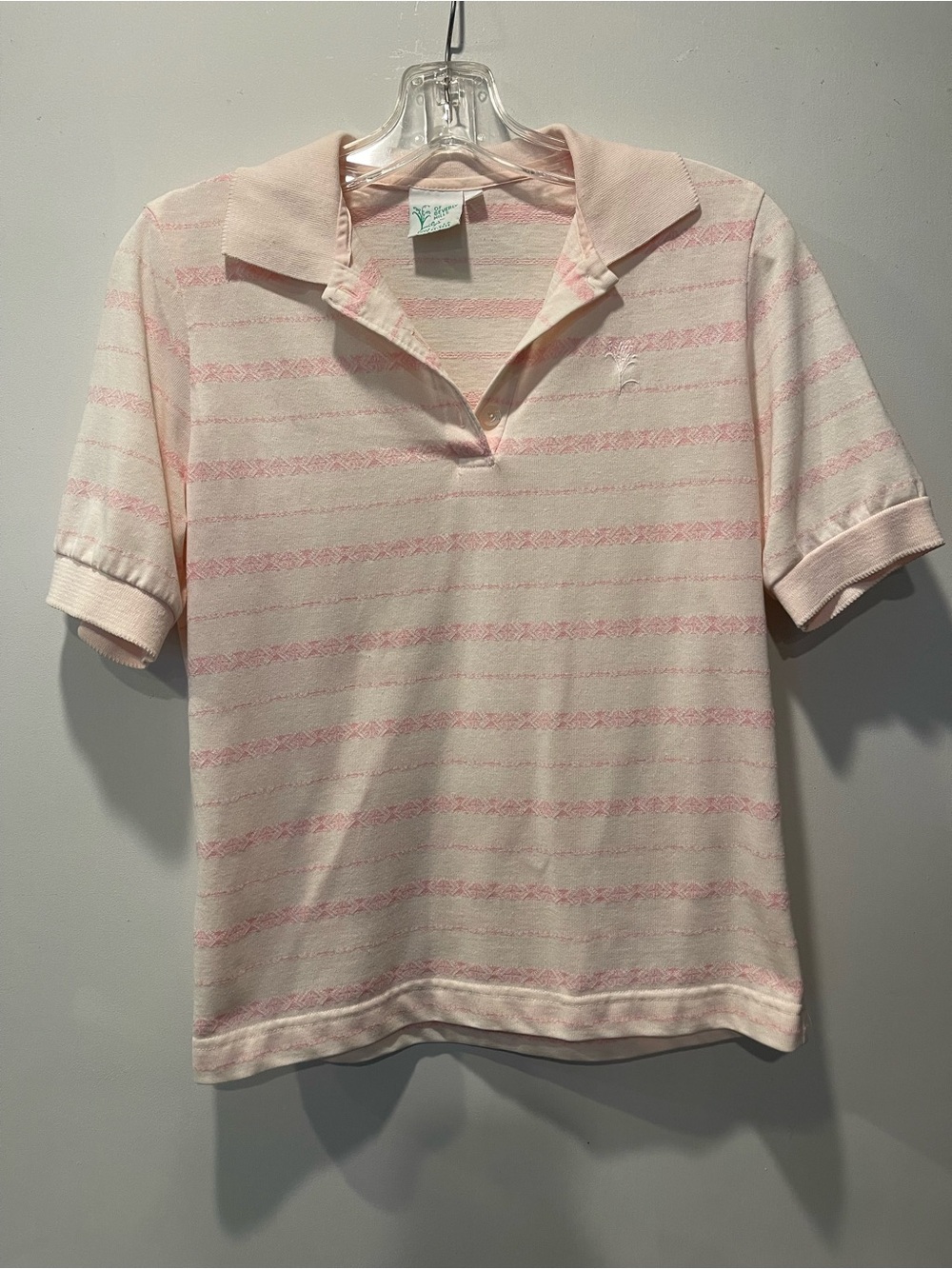 Vintage Lily’s of Beverly Hills Polo S Cream Pink Geometric Stripe USA